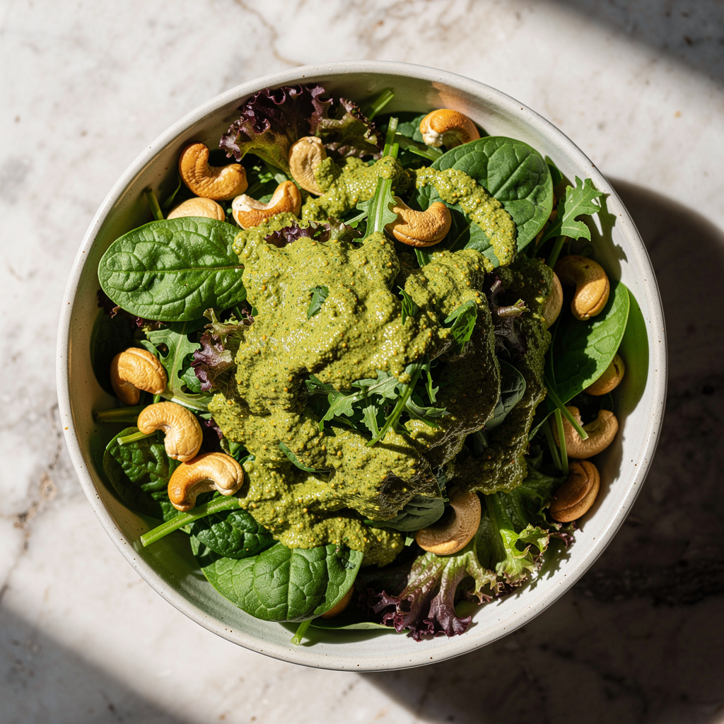 Mason Jar Salad with Creamy Pesto Dressing