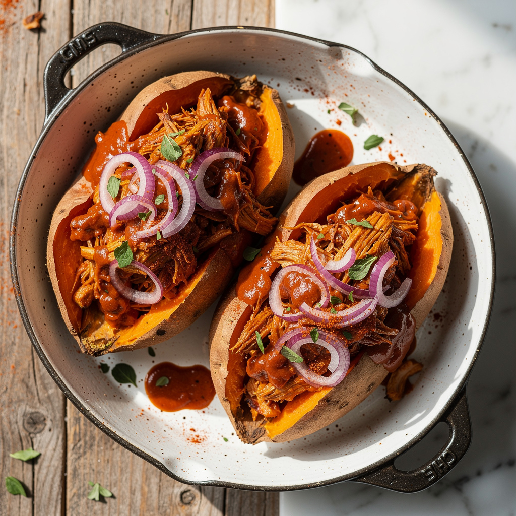 Barbecue Stuffed Sweet Potatoes with Smoky Jackfruit