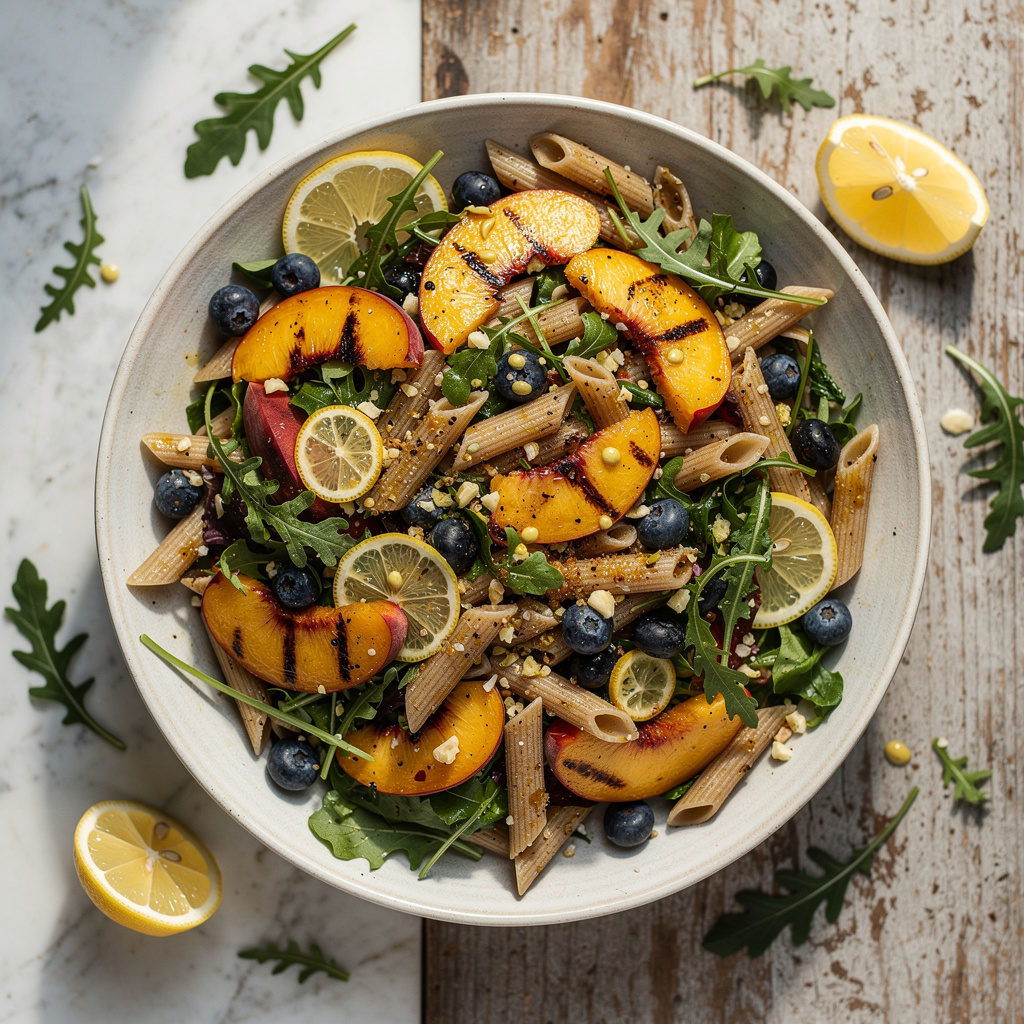 Grilled Peach and Blueberry Pasta Salad