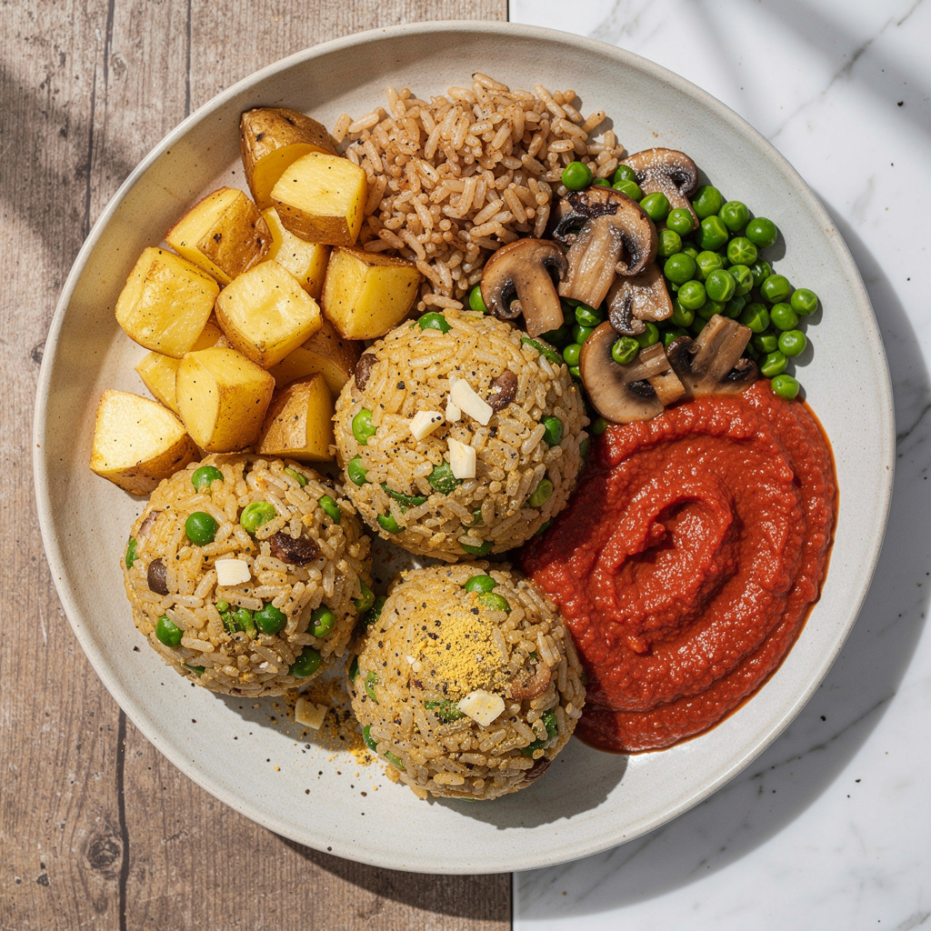 Sicilian Rice Balls with Mushrooms and Peas