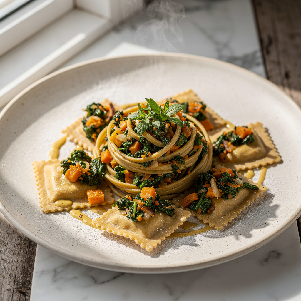 Kale and Sweet Potato--Stuffed Vegan Ravioli