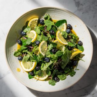 Herby Blueberry Salad with Lemon Ginger Dressing