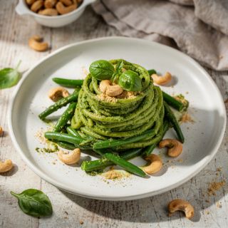 Green Bean Pasta with Cashew Pesto
