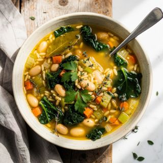 Cannellini Bean, Kale, and Orzo Soup