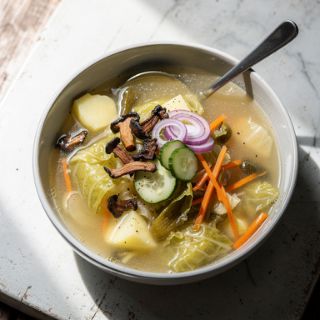 Instant Pot Cabbage and Potato Soup with Pickled Veggies