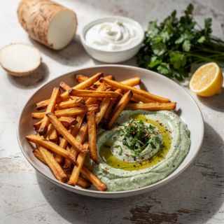 Jicama Fries with Chimichurri Yogurt Dip