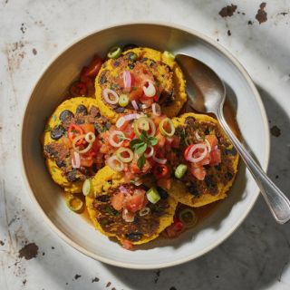 Polenta--Black Bean Medallions with Spicy Salsa