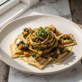 Kale and Sweet Potato--Stuffed Vegan Ravioli