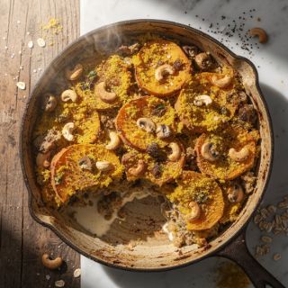 Sweet Potato Casserole with Herbed Mushroom Stuffing